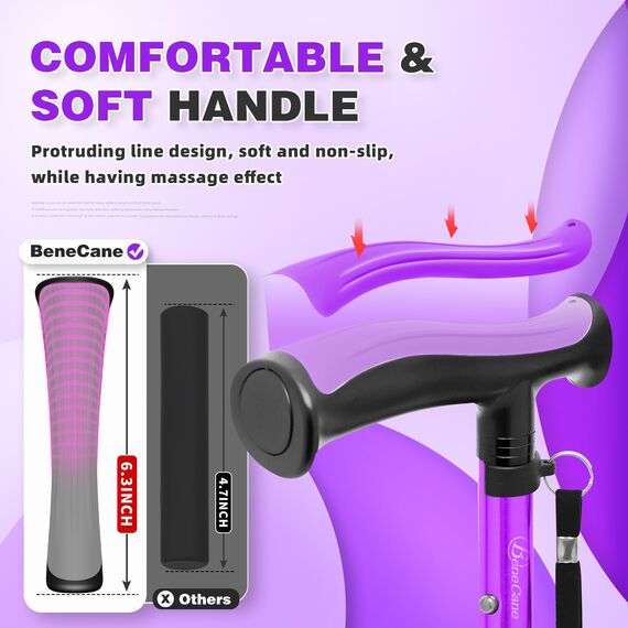 BeneCane Gehstock für Männer & Frauen Klappbar Einstellbar leicht stabil zusammenklappbare Heavy Duty mit weichen TPR T-Griff und Reisetasche Violett