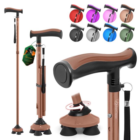 BeneCane Gehstock für Männer & Frauen Klappbar Einstellbar leicht stabil zusammenklappbare Heavy Duty mit weichen TPR T-Griff und Reisetasche