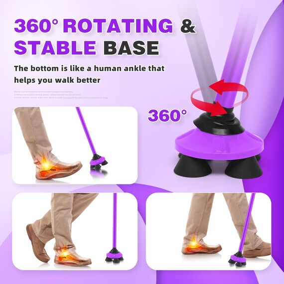 BeneCane Gehstock für Männer & Frauen Klappbar Einstellbar leicht stabil zusammenklappbare Heavy Duty mit weichen TPR T-Griff und Reisetasche Violett