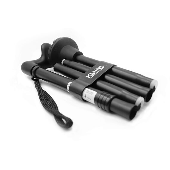 KMINA Gehstock Klappbar mit Ergonomischem Griff Rechts, Höhenverstellbarer Spazierstock für Senioren, Faltbarer Stock für Herren und Damen, Schwarz