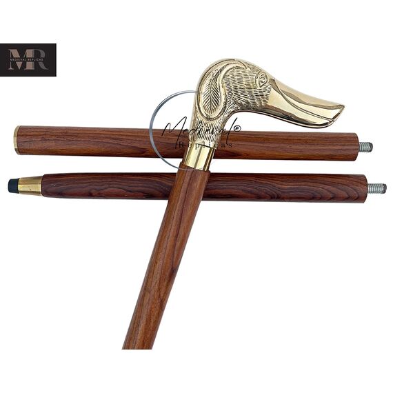 37" Premium Quality Rosewood Canes and Walking Sticks Brown & Golden, Solid Brass Dachshund Dog Head Handle - Wooden Stylish Walking Cane Fashion Statement - 12 Days of Deals