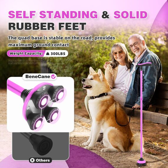 BeneCane Gehstock für Männer & Frauen Klappbar Einstellbar leicht stabil zusammenklappbare Heavy Duty mit weichen TPR T-Griff und Reisetasche