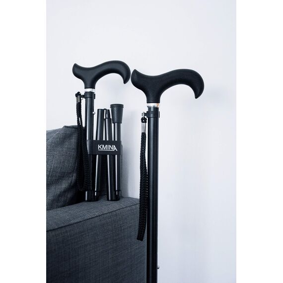 KMINA Gehstock Herren Elegant, Spazierstock Damen aus Aluminium, Höhenverstellbare Gehhilfe Schwarz, Leichtgewicht Gehstütze mit Softgriff, 75-98 cm - Modell PRO