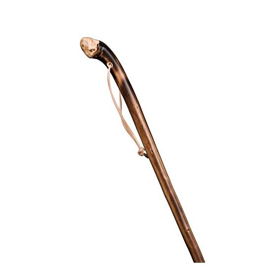 Stock-Fachmann® Rustikaler Wanderstock aus Kastanienholz geflammt mit Lederschlaufe Gehstock Gehhilfe