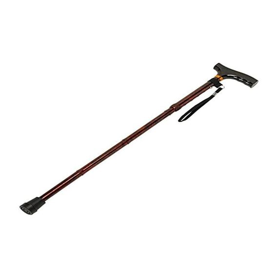 Homecraft Folding Coloured Walking Stick with Wooden Handle, Lightweight Adjustable Walking Cane for Balance, Mobility Aid, Walnut, 775-875mm