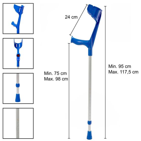1x REBOTEC SOFT-GRIP Gehhilfe made in Germany Unterarm-Gehstütze Krücke (Farbe: blau)