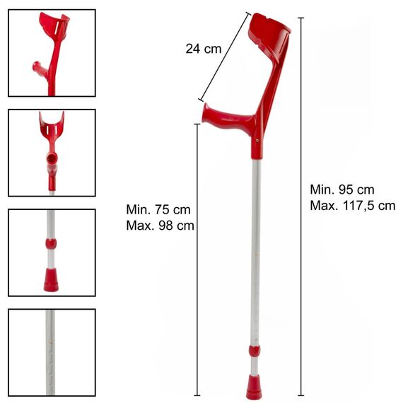 1x REBOTEC SOFT-GRIP Gehhilfe made in Germany Unterarm-Gehstütze Krücke (Farbe: rot)