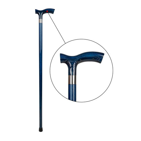 Dr. Watson Classic Fritz Gehstock – Handgefertigter Spazierstock aus Eschenholz mit polierter Edelstahlmanschette (Blau)