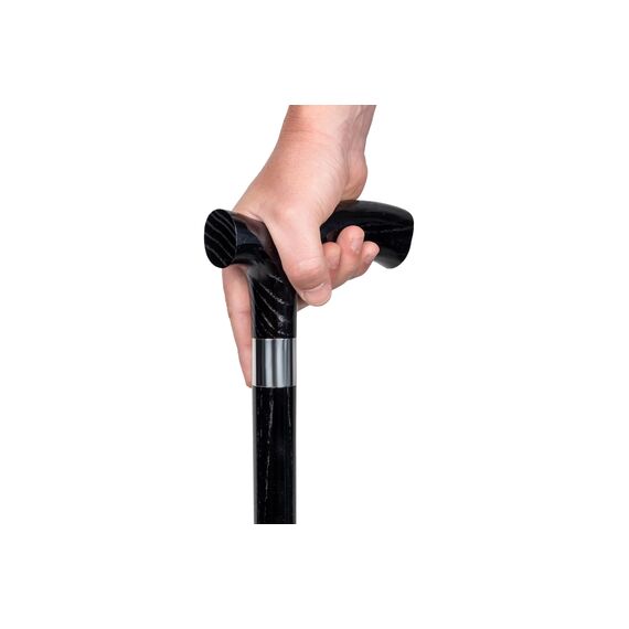 Dr. Watson Classic Fritz Gehstock – Handgefertigter Spazierstock aus Eschenholz mit polierter Edelstahlmanschette (Tiefschwarz)