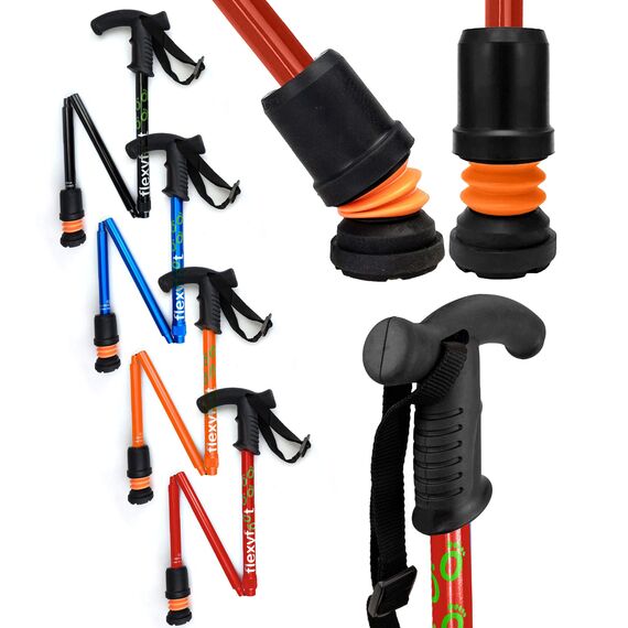 Flexyfoot Shock Absorbing Derby Handle Folding Walking Stick - Red - Improves Safety, Improves Grip, Reduces Shocks & Jarring