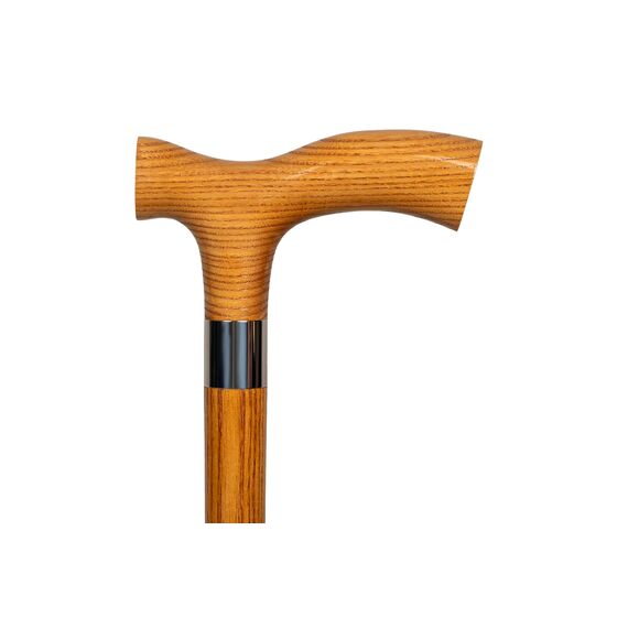 Dr. Watson Classic Fritz Gehstock – Handgefertigter Spazierstock aus Eschenholz mit polierter Edelstahlmanschette (Karamell)