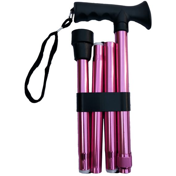 Deluxe Gehstock, zusammenklappbar, verstellbar, Aluminium, metallisch, kompakt, für Herren, Damen und Damen, mit weichem Gel-Griff, 85,1 cm – 95,2 cm, Rosa