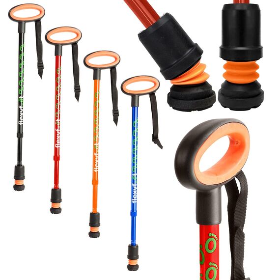Flexyfoot Shock Absorbing Oval Handle Walking Stick - Red - Improves Safety, Improves Grip, Reduces Shocks & Jarring