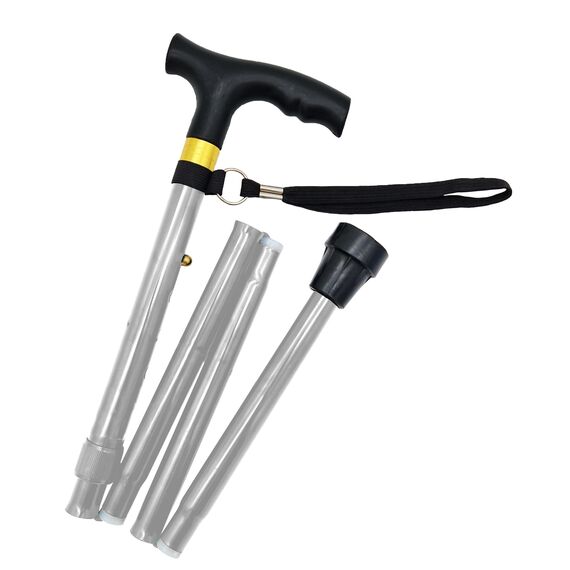 TIGA-MED Gehstock faltbar aus Aluminium – höhenverstellbar 83–92 cm, ergonomischer Griff, Ultraleicht 300 g, Rutschfester Gummifuß, inkl. Etui – Silber