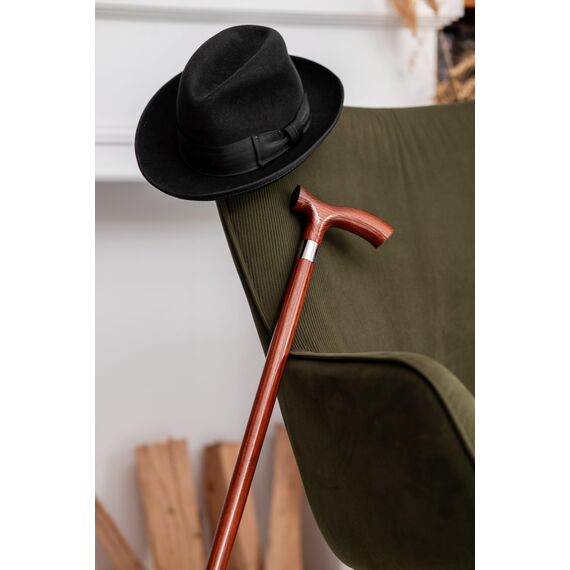 Dr. Watson Classic Fritz Gehstock – Handgefertigter Spazierstock aus Eschenholz mit polierter Edelstahlmanschette (Braun)