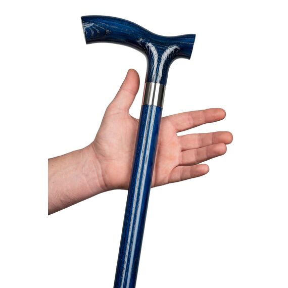 Dr. Watson Classic Fritz Gehstock – Handgefertigter Spazierstock aus Eschenholz mit polierter Edelstahlmanschette (Blau)