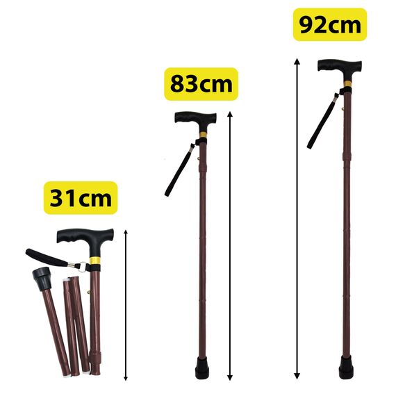 TIGA-MED Gehstock faltbar aus Aluminium – höhenverstellbar 83–92 cm, ergonomischer Griff, Ultraleicht 300 g, Rutschfester Gummifuß, inkl. Etui – Braun