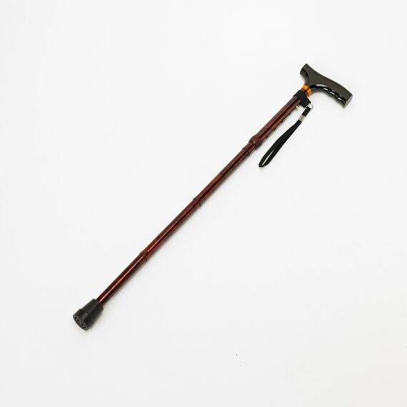 Homecraft Folding Coloured Walking Stick with Wooden Handle, Lightweight Adjustable Walking Cane for Balance, Mobility Aid, Walnut, 825-925mm