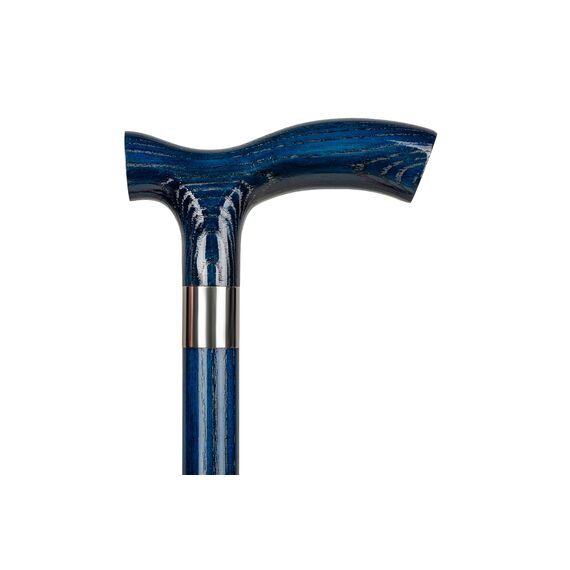 Dr. Watson Classic Fritz Gehstock – Handgefertigter Spazierstock aus Eschenholz mit polierter Edelstahlmanschette (Blau)
