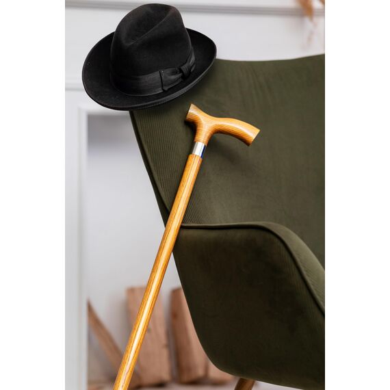 Dr. Watson Classic Fritz Gehstock – Handgefertigter Spazierstock aus Eschenholz mit polierter Edelstahlmanschette (Karamell)
