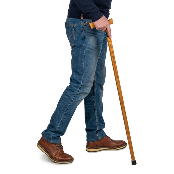 Dr. Watson Classic Fritz Gehstock – Handgefertigter Spazierstock aus Eschenholz mit polierter Edelstahlmanschette (Karamell)