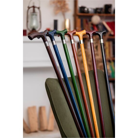 Dr. Watson Classic Fritz Gehstock – Handgefertigter Spazierstock aus Eschenholz mit polierter Edelstahlmanschette (Blau)