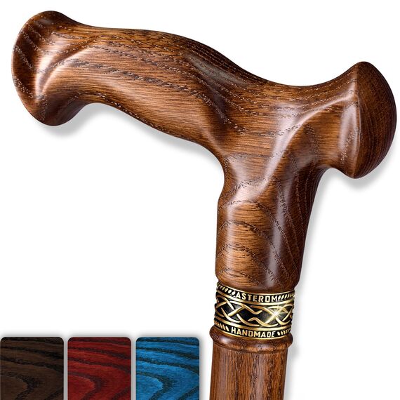 Asterom Gehstock - Handgefertigte Ergonomische Holzstöcke für Männer & Frauen - Einzigartige Holz Gehstöcke für Senioren (Karamell, 84.8 cm)