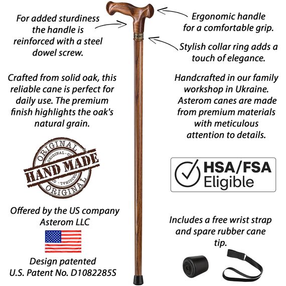 Asterom Gehstock - Handgefertigte Ergonomische Holzstöcke für Männer & Frauen - Einzigartige Holz Gehstöcke für Senioren (Karamell, 84.8 cm)