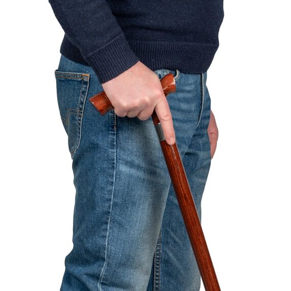 Dr. Watson Classic Fritz Gehstock – Handgefertigter Spazierstock aus Eschenholz mit polierter Edelstahlmanschette (Braun)