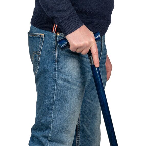 Dr. Watson Classic Fritz Gehstock – Handgefertigter Spazierstock aus Eschenholz mit polierter Edelstahlmanschette (Blau)