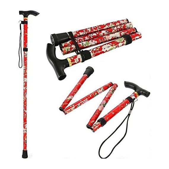 HTUK® Gehstock für Senioren, leicht verstellbar, höhenverstellbar, zusammenklappbar, ausziehbar, Gehhilfe, Mobilitätshilfe, zusammenklappbar, leicht, flexibel und langlebig, Rote Blume