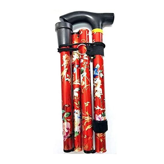 HTUK® Gehstock für Senioren, leicht verstellbar, höhenverstellbar, zusammenklappbar, ausziehbar, Gehhilfe, Mobilitätshilfe, zusammenklappbar, leicht, flexibel und langlebig, Rote Blume