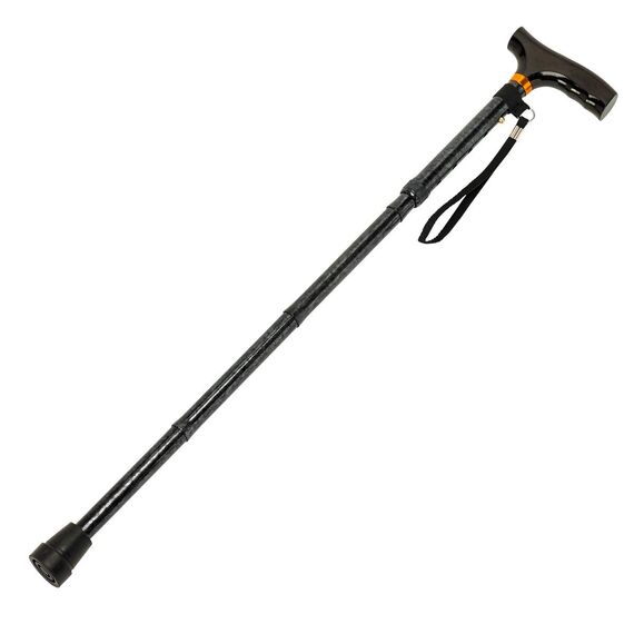Homecraft Folding Coloured Walking Stick with Wooden Handle, Lightweight Adjustable Walking Cane for Balance, Mobility Aid, Grey Marble, 735-825mm