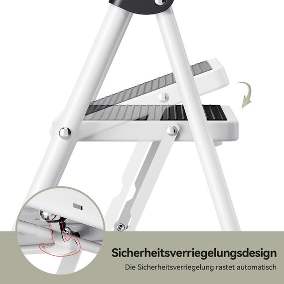 KINGRACK Stufen Leiter, Klappleiter mit Anti-Rutsch und breitem Pedal, Kleine Leiter mit Griff, Robuste Stahlleiter, leichte und tragbare Trittleiter (Weiß, 4 Stufen mit handläufen)