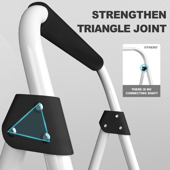 HBTower Trittleiter 3 Stufen Klappbar, Kleine Leiter mit Gummihandgriff, Rutschfester Design, Aus hochwertigem Legierungsstahl, Tragfähigkeit bis 150kg, tragbare 3 Stufen Leiter für Haushalt und Büro