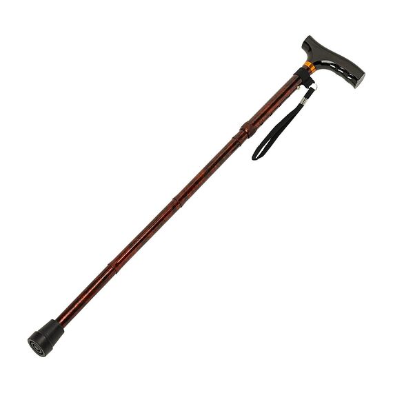 Homecraft Folding Coloured Walking Stick with Wooden Handle, Lightweight Adjustable Walking Cane for Balance, Mobility Aid, Walnut, 735-825mm