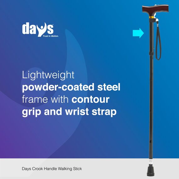 Days Adjustable Folding Walking Stick, Portable Cane with Ergonomic Handle, Non-Slip Base, Lightweight, Height Adjustable, 74 cm - 83.5 cm