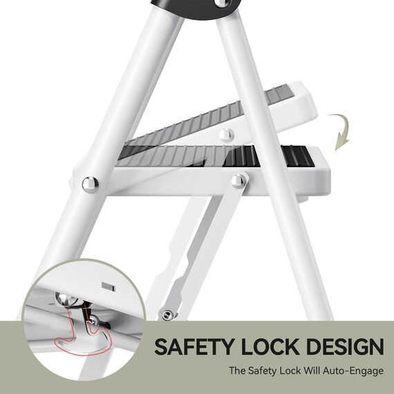 KINGRACK 2 Stufen Leiter, Trittleiter mit Handläufen, Stufenleiter, Klappleiter Tritthocker, Klapptritthocker für Erwachsene mit Griff, Haushaltsleiter Anti-Rutsch-stabilem und breitem Pedal, weiß