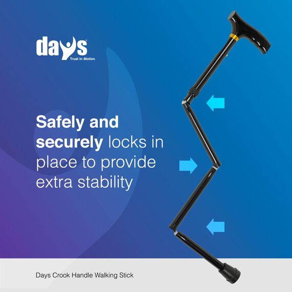 Days Adjustable Folding Walking Stick, Portable Cane with Ergonomic Handle, Non-Slip Base, Lightweight, Height Adjustable, 74 cm - 83.5 cm