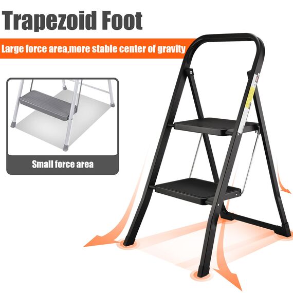 HBTower Trittleiter 2 Stufen klappbar, Faltbare Leiter aus Stahllegierung, rutschfeste Pedale, nur 4,5 cm dünn gefaltet, 150 kg belastbar, kein Aufbau nötig – für Küche, Garage & Büro