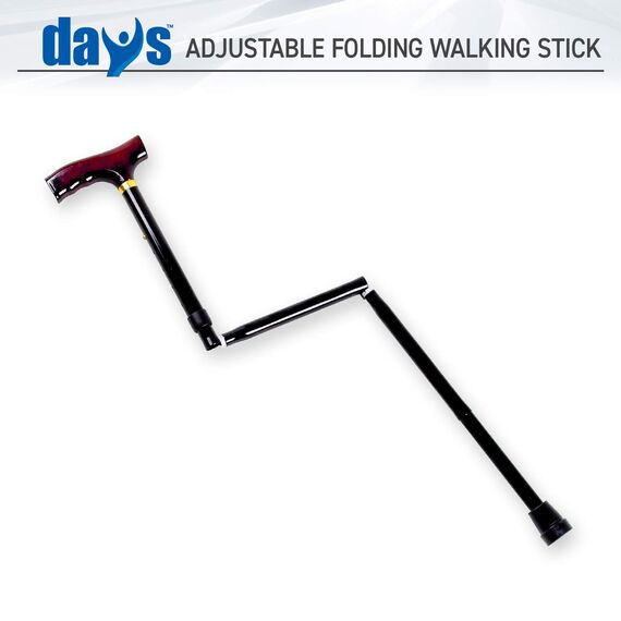 Days Adjustable Folding Walking Stick, Portable Cane with Ergonomic Handle, Non-Slip Base, Lightweight, Height Adjustable, 74 cm - 83.5 cm