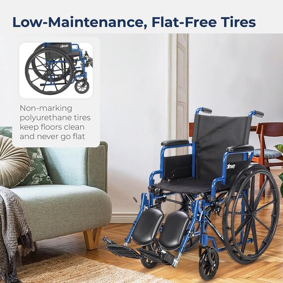 Drive Medical Blue Streak Rollstuhl mit klappbaren Armlehnen für den Schreibtisch, 40,6 cm (16 Zoll) Sitz