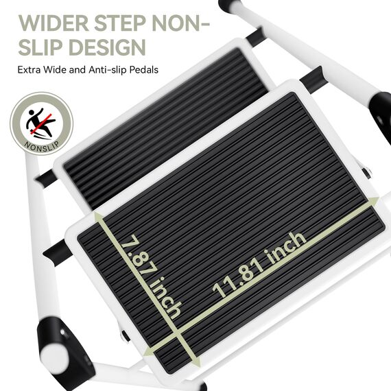 KINGRACK 2 Stufen Leiter, Trittleiter mit Handläufen, Stufenleiter, Klappleiter Tritthocker, Klapptritthocker für Erwachsene mit Griff, Haushaltsleiter Anti-Rutsch-stabilem und breitem Pedal, weiß