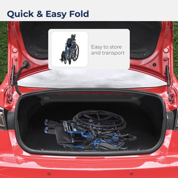 Drive Medical Blue Streak Rollstuhl mit klappbaren Armlehnen für den Schreibtisch, 40,6 cm (16 Zoll) Sitz