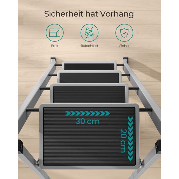 SONGMICS Trittleiter, Leiter mit 4 Stufen, Klapptritt, Klappsicherung, einfach zu verstauen, bis 150 kg belastbar, Taubengrau GSL004G01