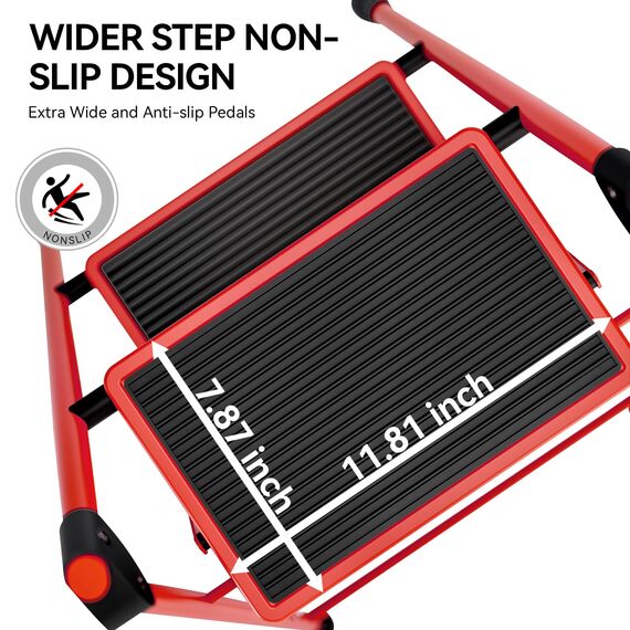 KINGRACK Stufen Leiter, Klappleiter mit Anti-Rutsch und breitem Pedal, Kleine Leiter mit Griff, Robuste Stahlleiter, leichte und tragbare Trittleiter (Rot, 4 Stufen mit handläufen)