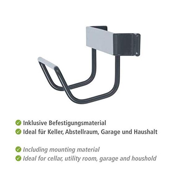 WENKO Leiter-Halter, Moderne Wand-Halterung für Haushalts-Leitern, passend zu den Design-Klapptrittleitern, hochwertiges Metall in schwarz, 33,5 x 6,5 x 7 cm