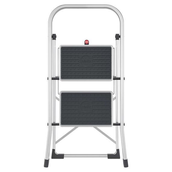 Hailo Alu-Klapptritt StandardLine, 2 große Stahl-Stufen bis 150 kg, kleine Alu Leiter mit Anti-Rutsch-Matten, Trittleiter mit Klappsicherung, Silber, Aktuelles Modell K70