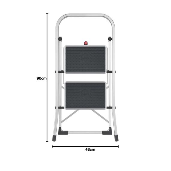 Hailo Alu-Klapptritt StandardLine, 2 große Stahl-Stufen bis 150 kg, kleine Alu Leiter mit Anti-Rutsch-Matten, Trittleiter mit Klappsicherung, Silber, Aktuelles Modell K70