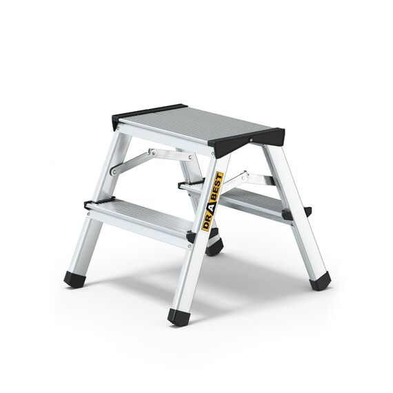 DRABEST Trittleiter Klapptritt Aluleiter Haushaltsleiter beidseitig begehbar 2 x 2 Stufen bis 125 kg belastbar